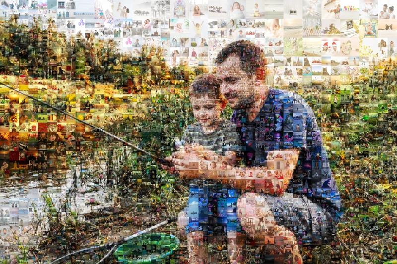 Крупные и мелкие снимки в картине по фото на холсте: мозаика видна сразу