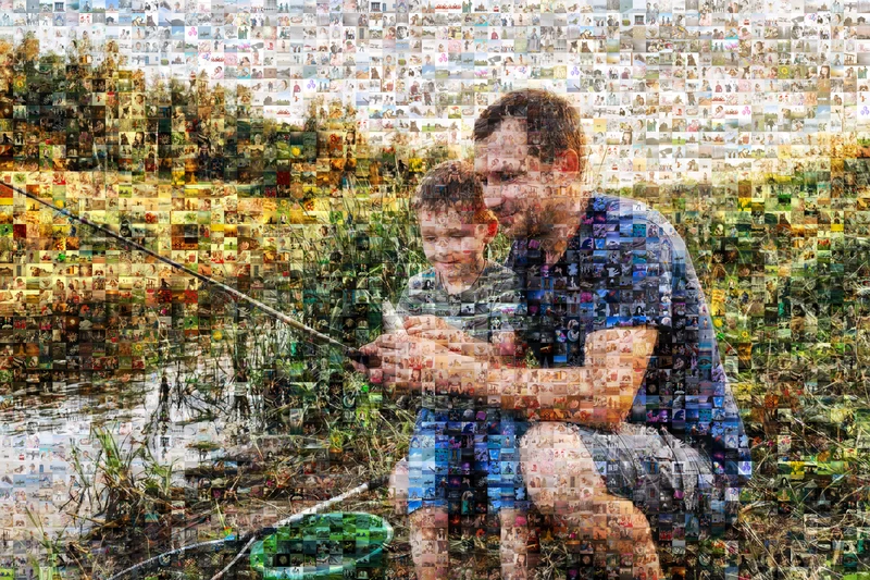 Одинаковые маленькие снимки в картине по фотографии на холсте, собранные ровной сеткой