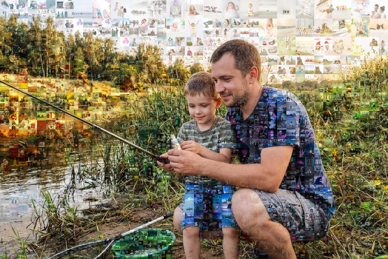 Стиль «Чистое лицо» для картины по фото на холсте: лицо почти как на снимке, мозаика вокруг