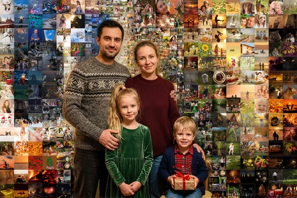 Тот же снимок, вариант «лица как на снимке»: центр остаётся обычной фотографией, кадры года вокруг